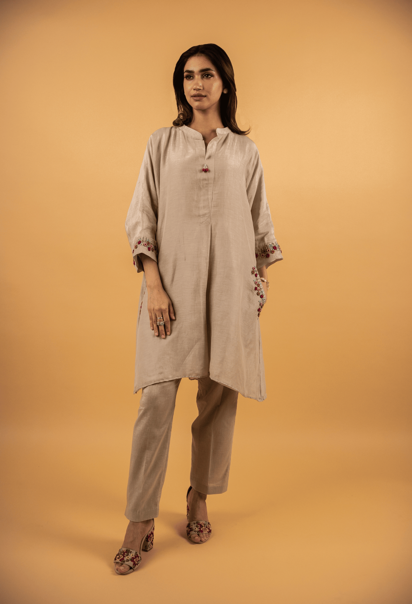 Hand Embroidered Linen Co-ord Set