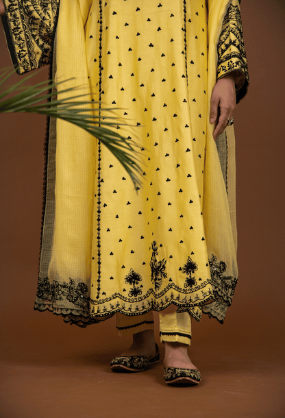 Dori Embroidered Chanderi Suit - Yellow