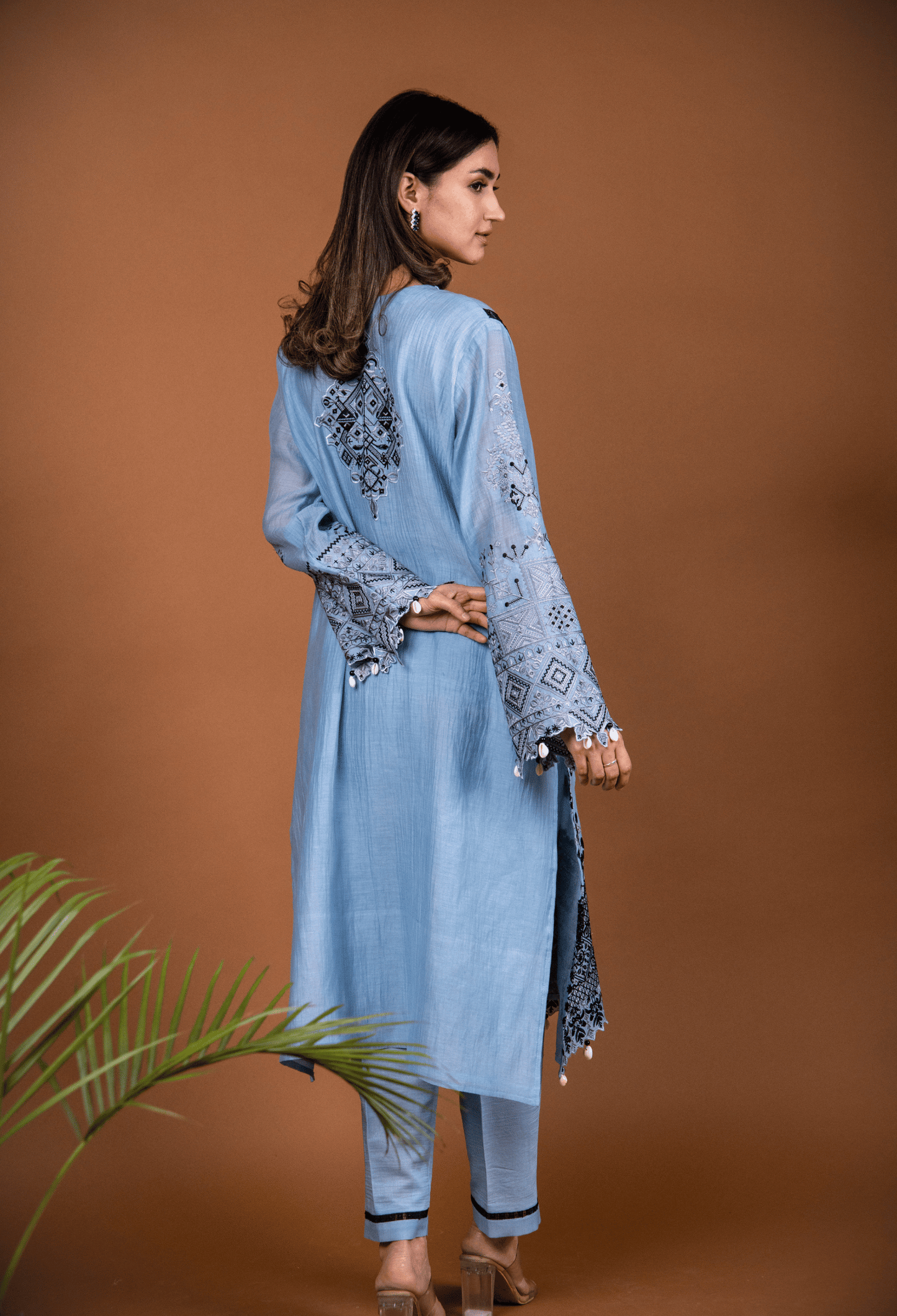 Cross Stitch Chanderi Kurta Set - Blue