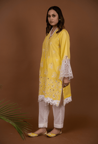 Chikankari Lawn Kurta Set - Yellow