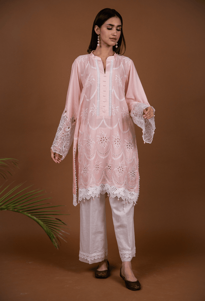 Chikankari Lawn Kurta Set - Light Peach