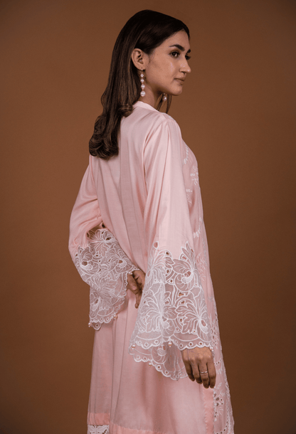 Chikankari Lawn Kurta Set - Light Peach