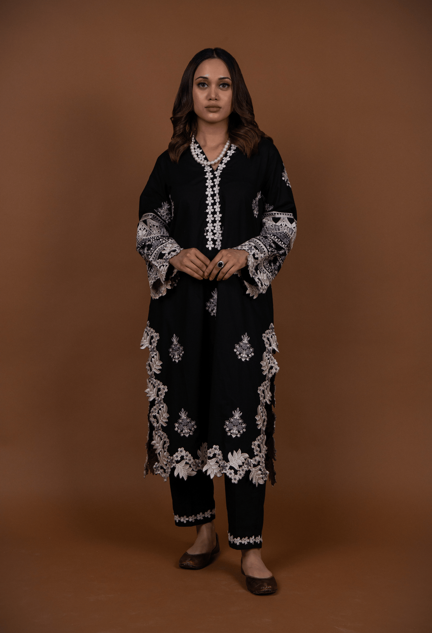 Floral Cutwork Kurta Set - Black