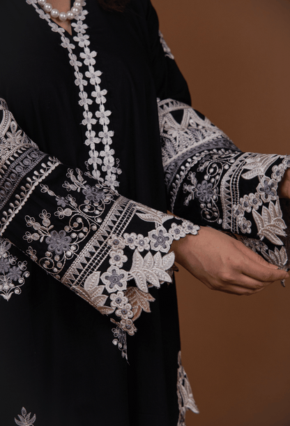 Floral Cutwork Kurta Set - Black