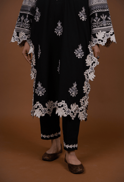 Floral Cutwork Kurta Set - Black