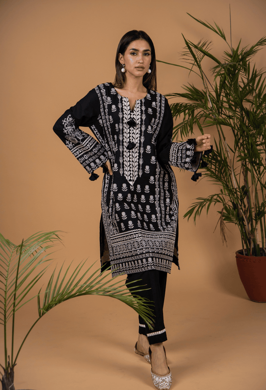 Cross Stitch Lawn Kurta Set - Balck