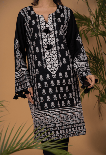 Cross Stitch Lawn Kurta Set - Balck