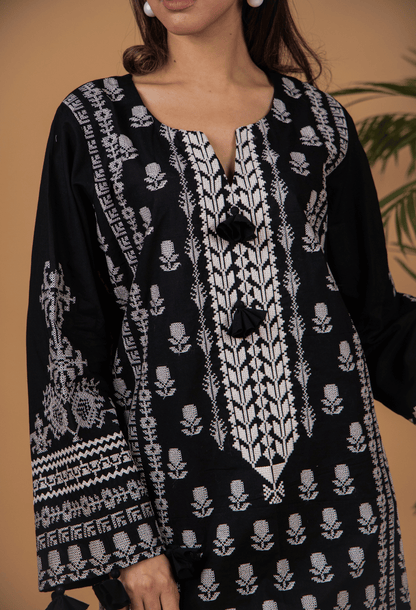 Cross Stitch Lawn Kurta Set - Balck